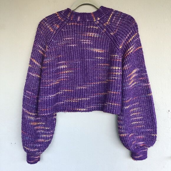 Ivory Ella Oversized Cropped Cardigan Sweater Women's L Purple Chunky Cozycore - Picture 7 of 11